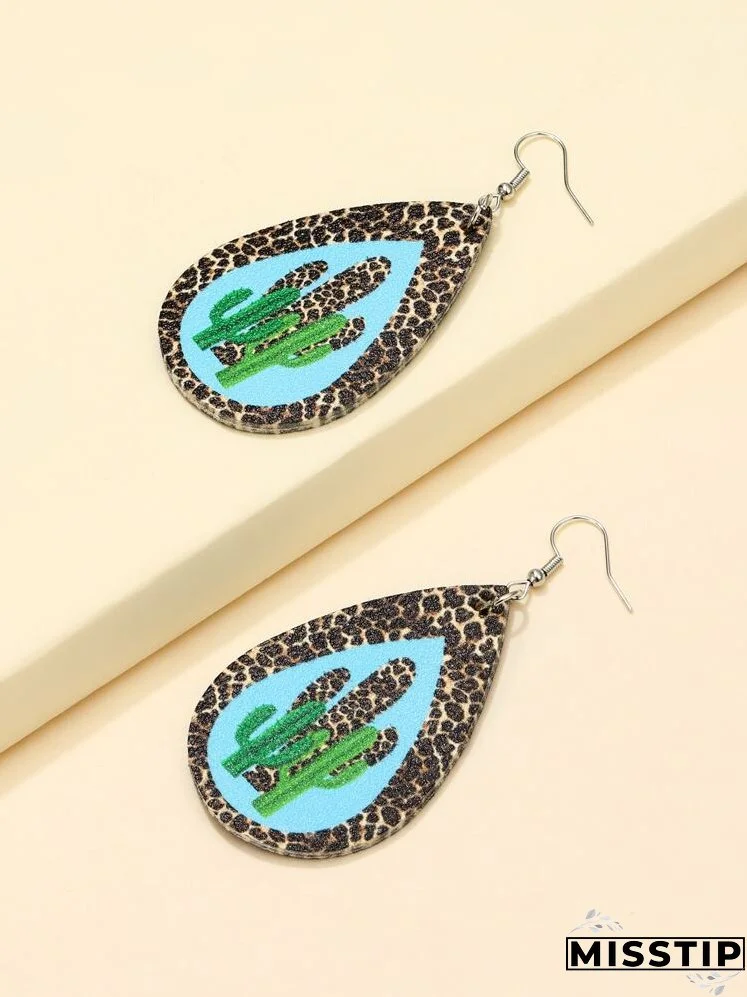 Cactus Pattern Water-drop Earrings