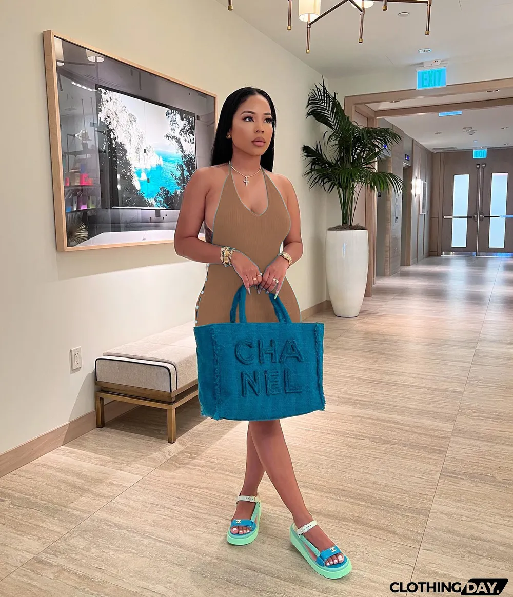 Halterneck Tie Open Back Side Button Dress