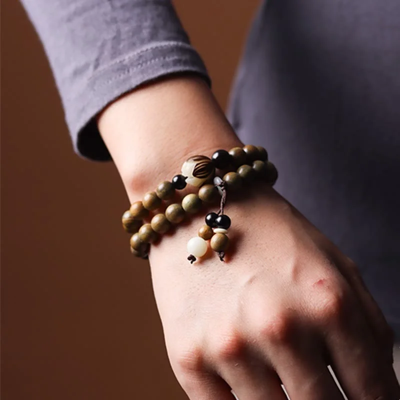 Green Sandalwood Bodhi Seed Lotus Soothing Double Wrap Bracelet
