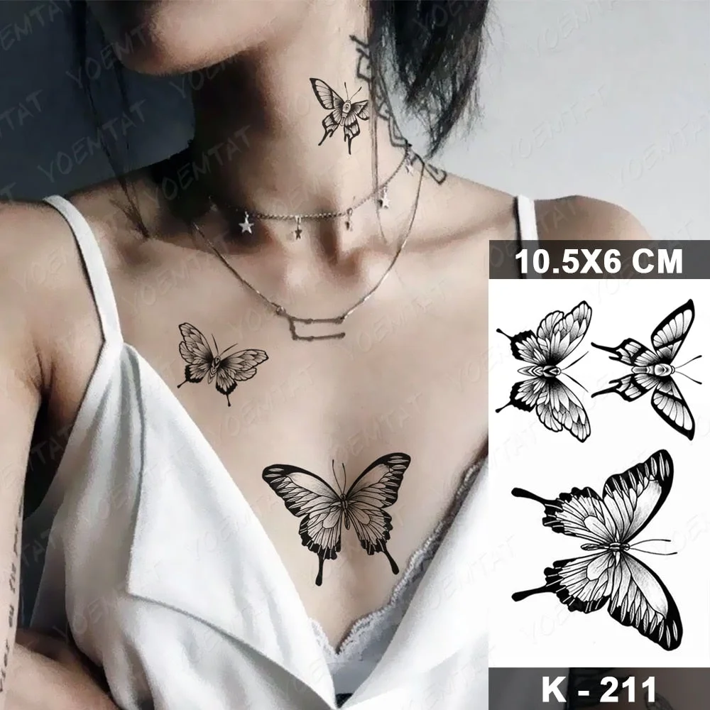 Waterproof Temporary Tattoo Sticker Black Line Moon Planet Universe Butterfly Flash Tatoo Fake Tatto For Body Art Women Men