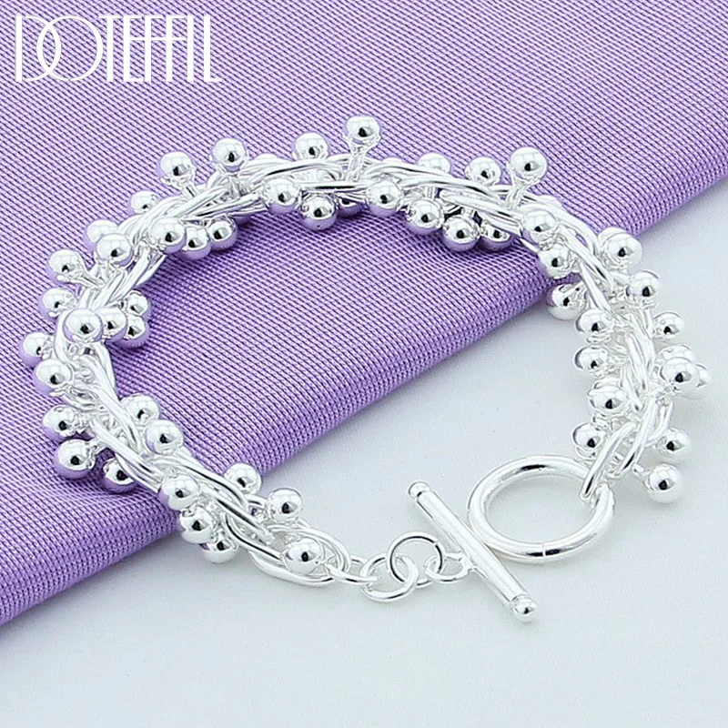 DOTEFFIL 925 Sterling Silver Smooth Grape Bead Bracelet For Women Jewelry