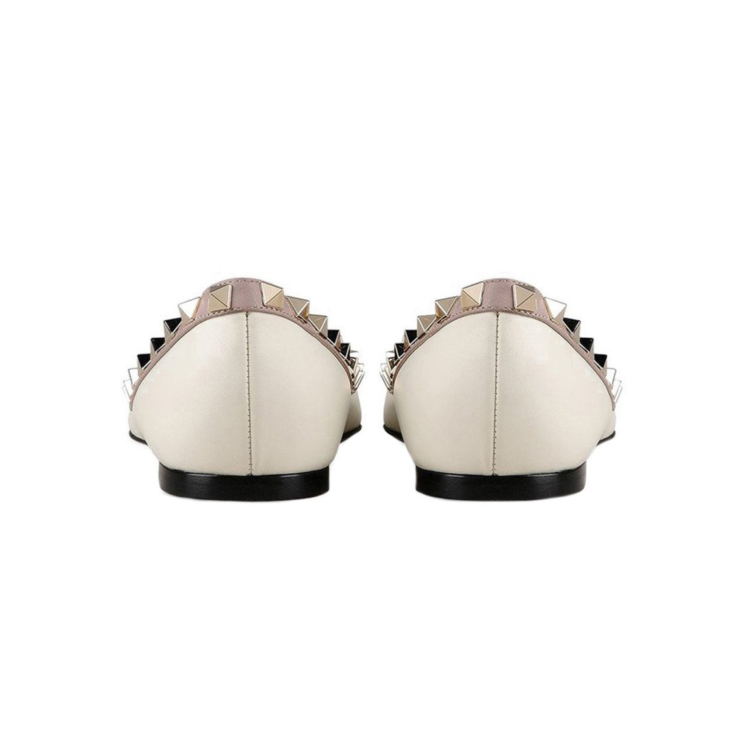 Pointed Toe Flats For Women Fashion Rivets Comfort Ballet Flats White Shoes-vocosishoes