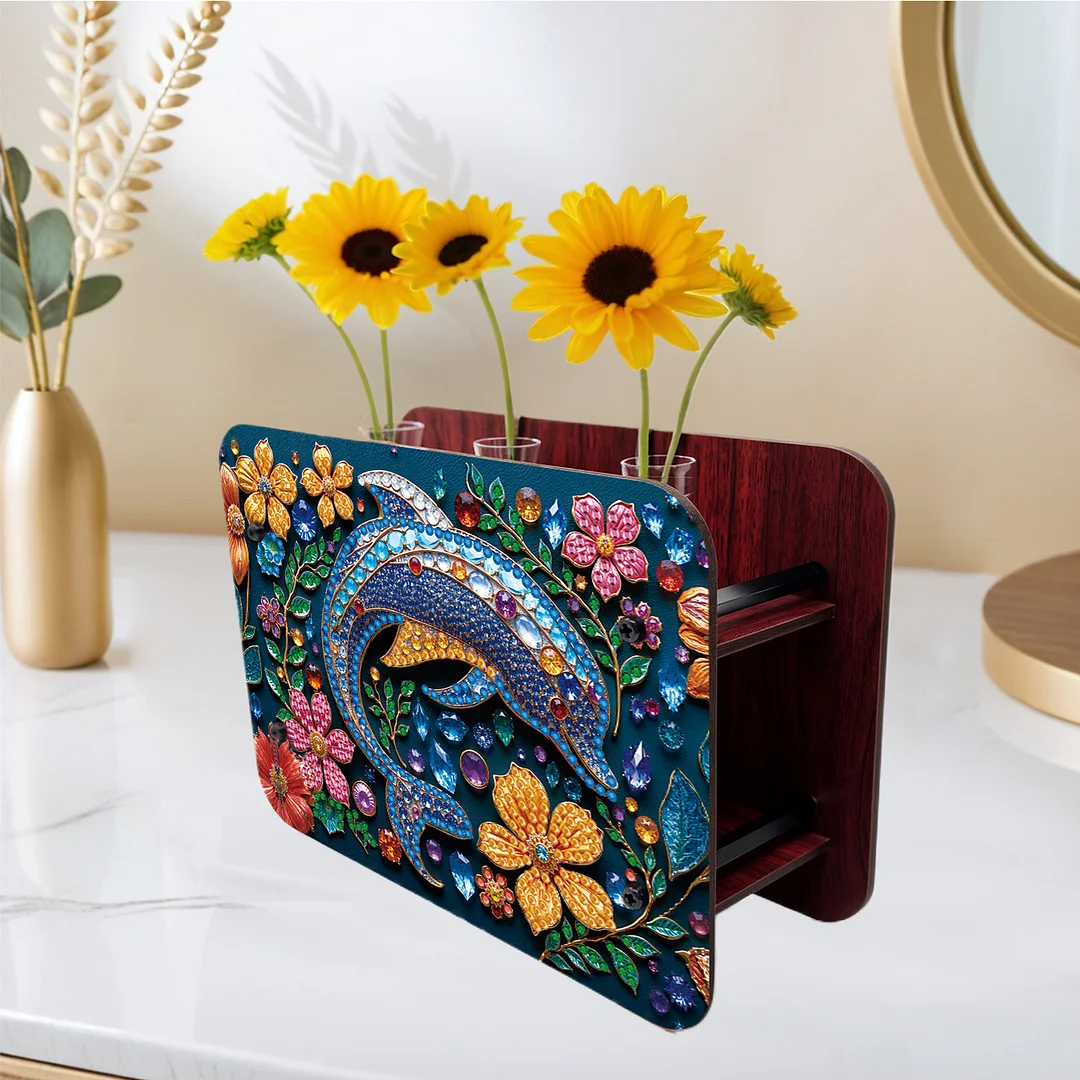 Dolphin DIY Flower Vase Wooden Double Sided Desktop Diamond Art Kit Home Decor