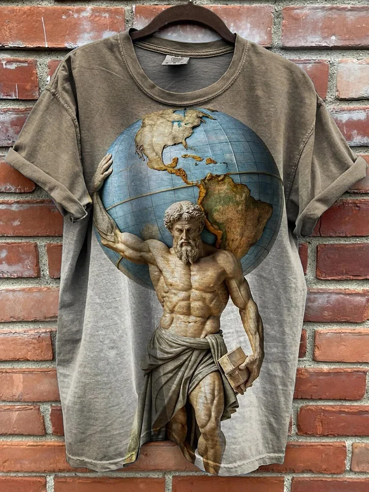 Teecade Teecade Prometheus Globe Art Print T-shirt