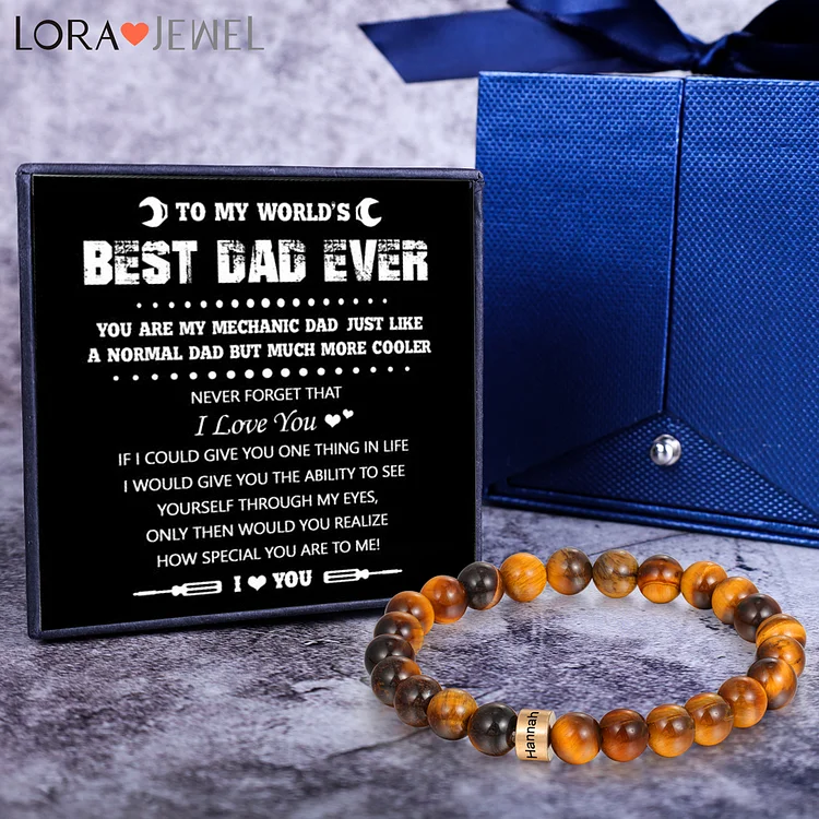 Personalized Tiger Eye Bracelet with 1 Name Beaded Men Bracelet