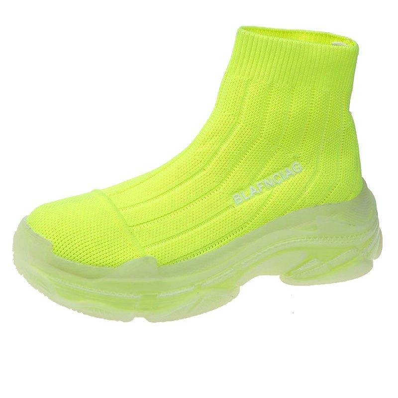 Fashion Women Boots Summer High Top Slip-on Breathable Socks Shoes Fashion Women's Chunky Sneakers Pink Green Sport Shoes