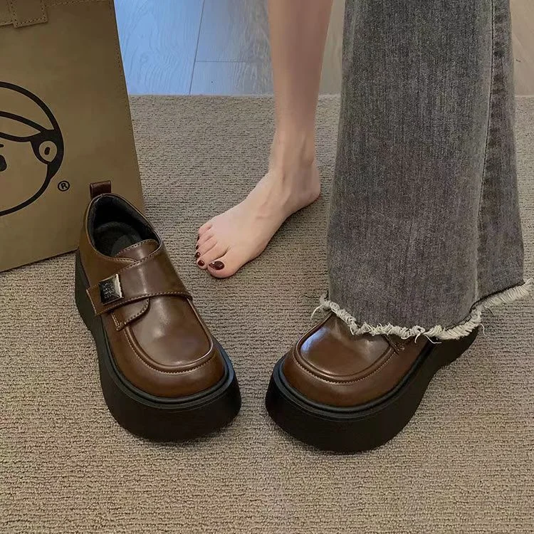 Yyvonne Lefang Shoes Women Spring And Autumn New British Wind Small Leather Shoes JK Single Shoes Small One Foot Pedal Shoes Women