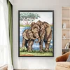 >SALE<Full Embroidery Eco-cotton Thread 11CT Printed Elephants Cross Stitch 50x65cm