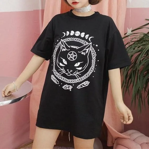 Black Gothic Space Cat Tee Shirt SP13781