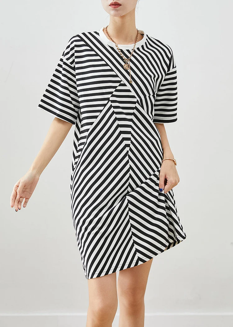Boho Black Striped Cotton Vacation Dresses Summer