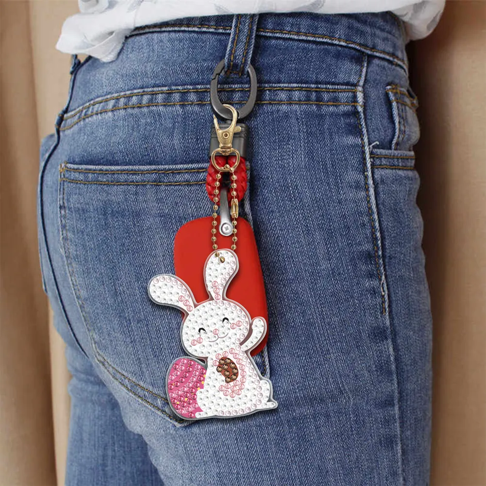 5pcs Diamond Painting Keyring Kits DIY Rabbit Keychain Bag Pendant(Double Sided)