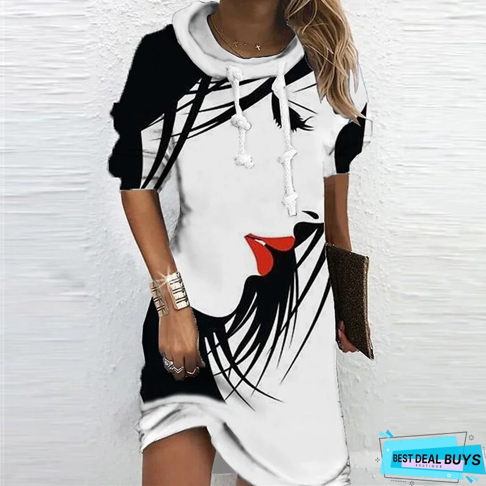 Women&lsquo;s Hoodie Dress Winter Dress Sweatshirt Dress Winter Dress  Green Blue Purple Long Sleeve Floral Print Winter Fall Hooded Vacation Casual Fall Dress 2022 S M L XL XXL 3XL