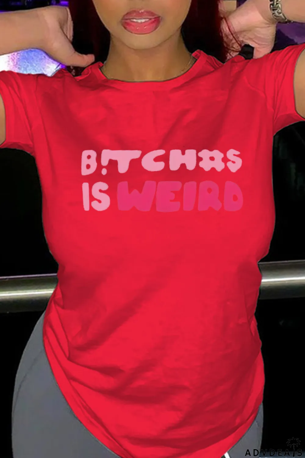 Red Fashion Street Print Letter O Neck T-Shirts