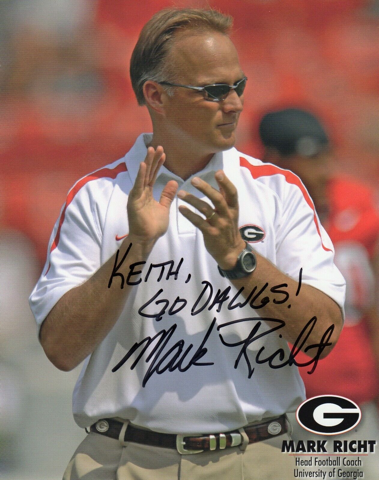 MARK RICHT AUTOGRAPH, AMERICAN FOOTBALL, GEORGIA UNIV.