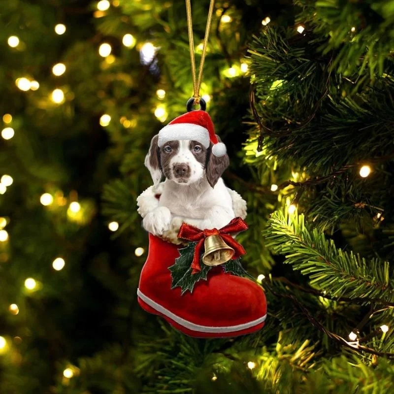 VigorDaily English Springer Spaniel In Santa Boot Christmas Hanging Ornament SB097