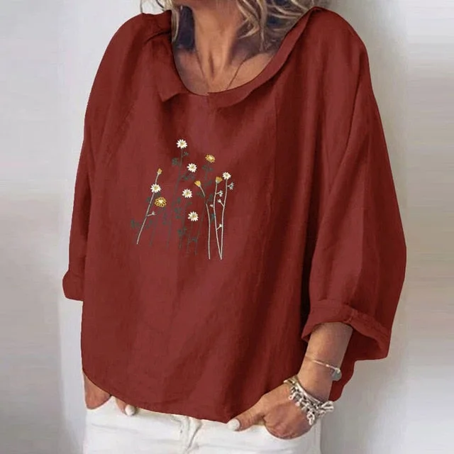 Cotton Linen Women Blouses Summer Long Sleeve Florals Animal Print Blouse Shirts Turn-down Collar Loose Female Blusa Tosp 5XL