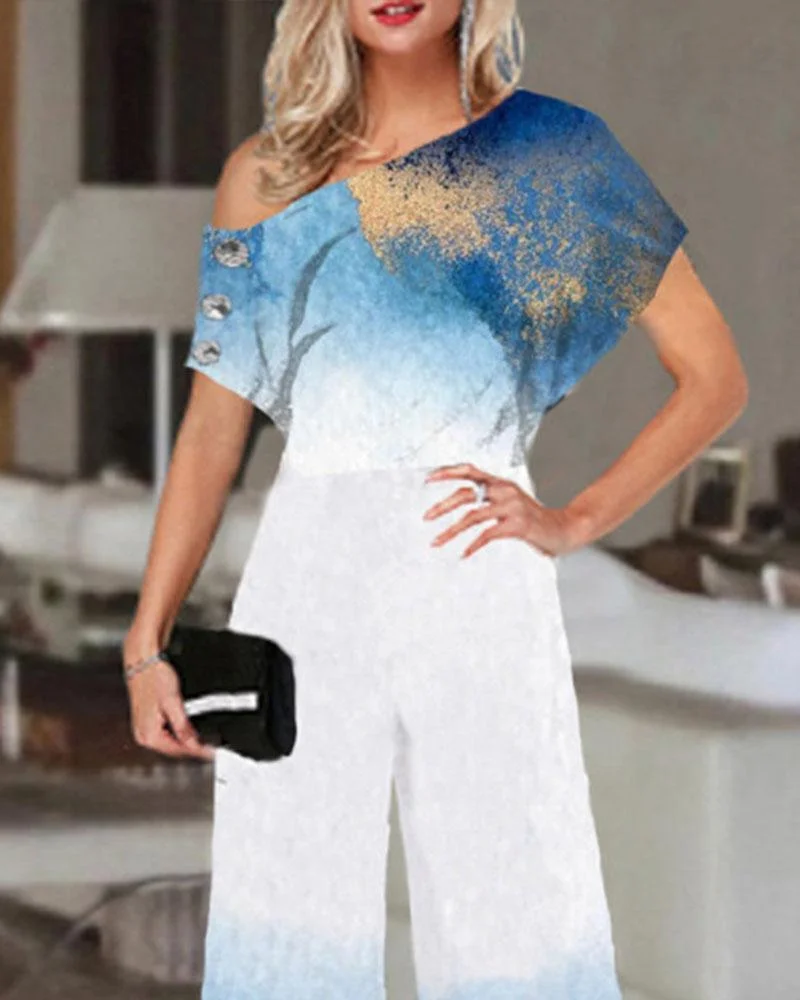 Printed One-piece Wide Leg Pants