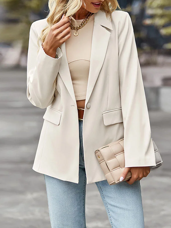 Split-Joint Solid Color Loose Long Sleeves Lapel Outerwear Blazer