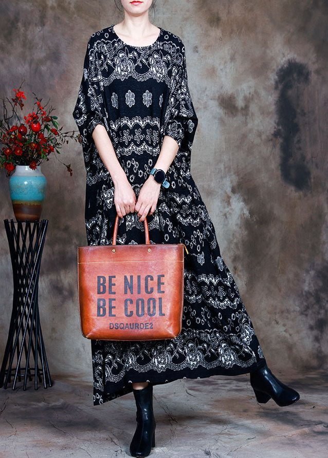 Beautiful Black Knit Print Fall Long sleeve Dress