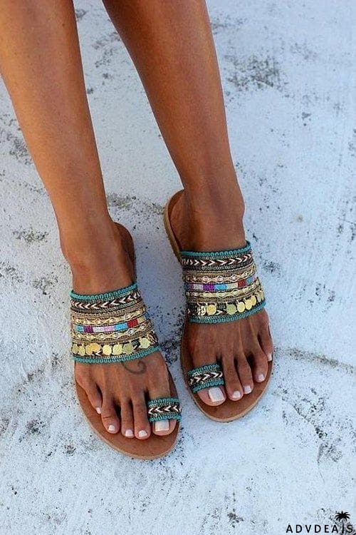 Boho Metal Tassels Flat Slipper