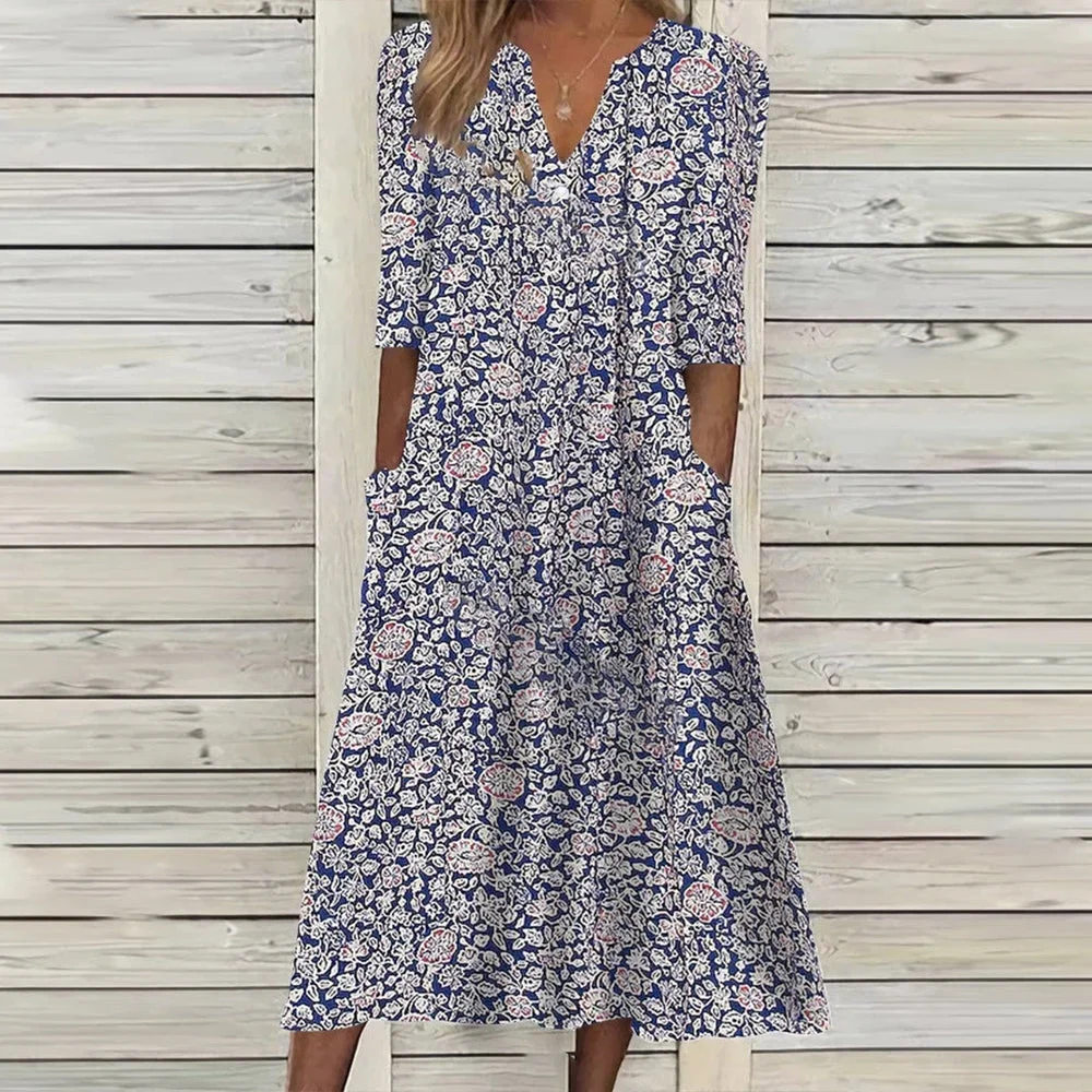 Special Blue Print Midi Dress