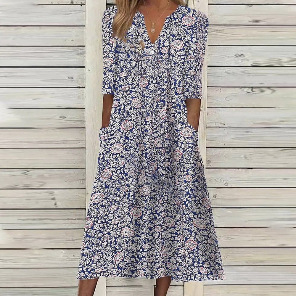 Special Blue Print Midi Dress