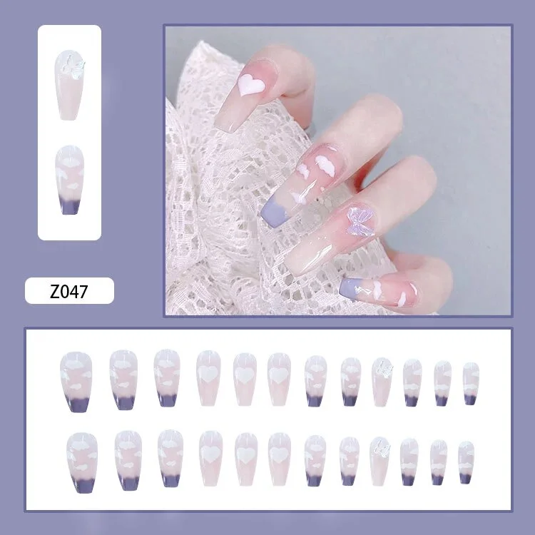 Butterfly Pattern Three-dimensional Butterfly Fairy Nail Art Wearable False Nails With Glue 24pcs/box With DIY Tools-Nail Inspo