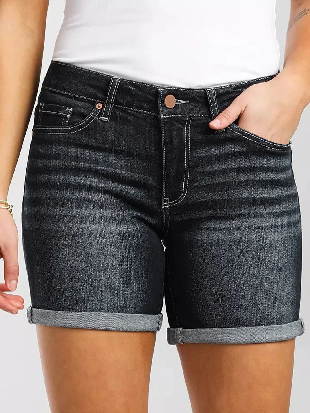 Women's Casual Elastic Slim-fit Black Shorts Jeans