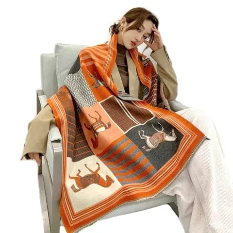 pornhint Pornhint 2023 Winter Cashmere Scarf Lady Design Warm Pashmina Blanket Carriage Scarves Women Shawl Female Decoration Thick Foulard