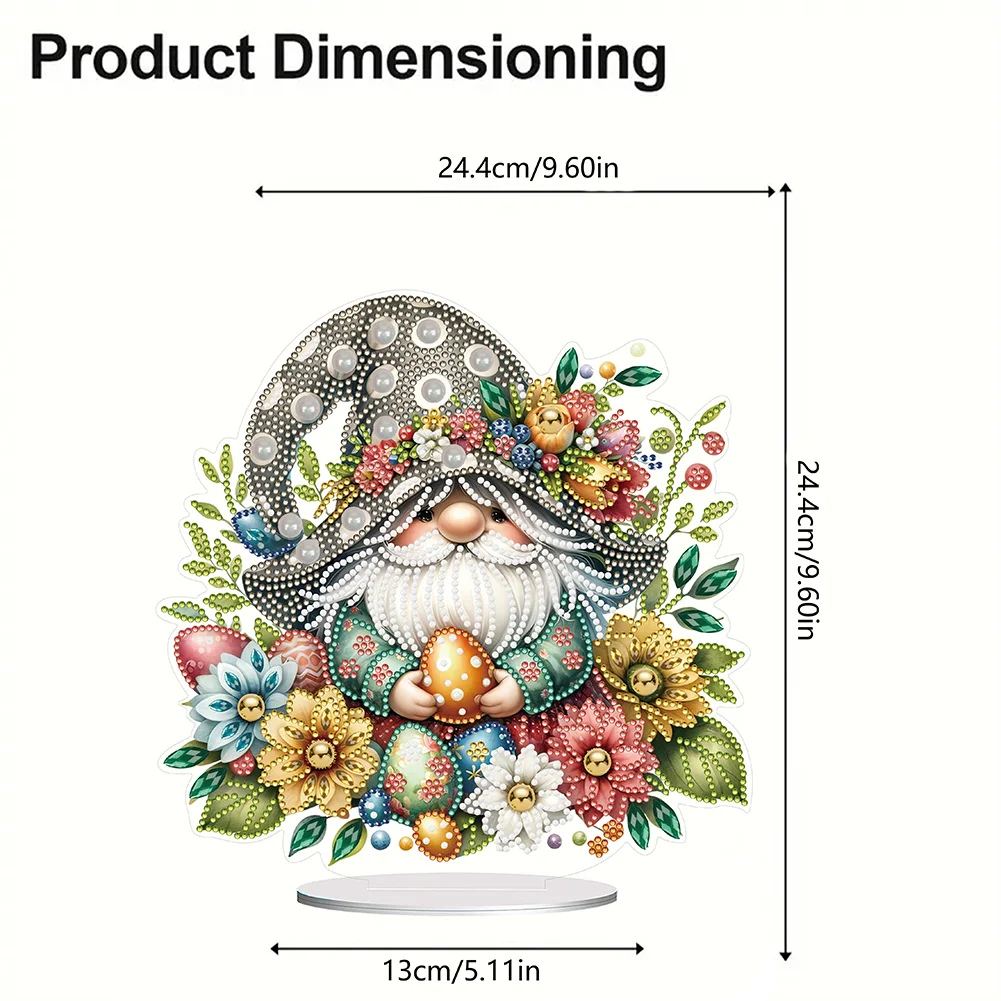 DIY Easter Egg Gnome Single-Sided Acrylic Diamond Painting Tabletop Ornament for Home Office Desktop Decor