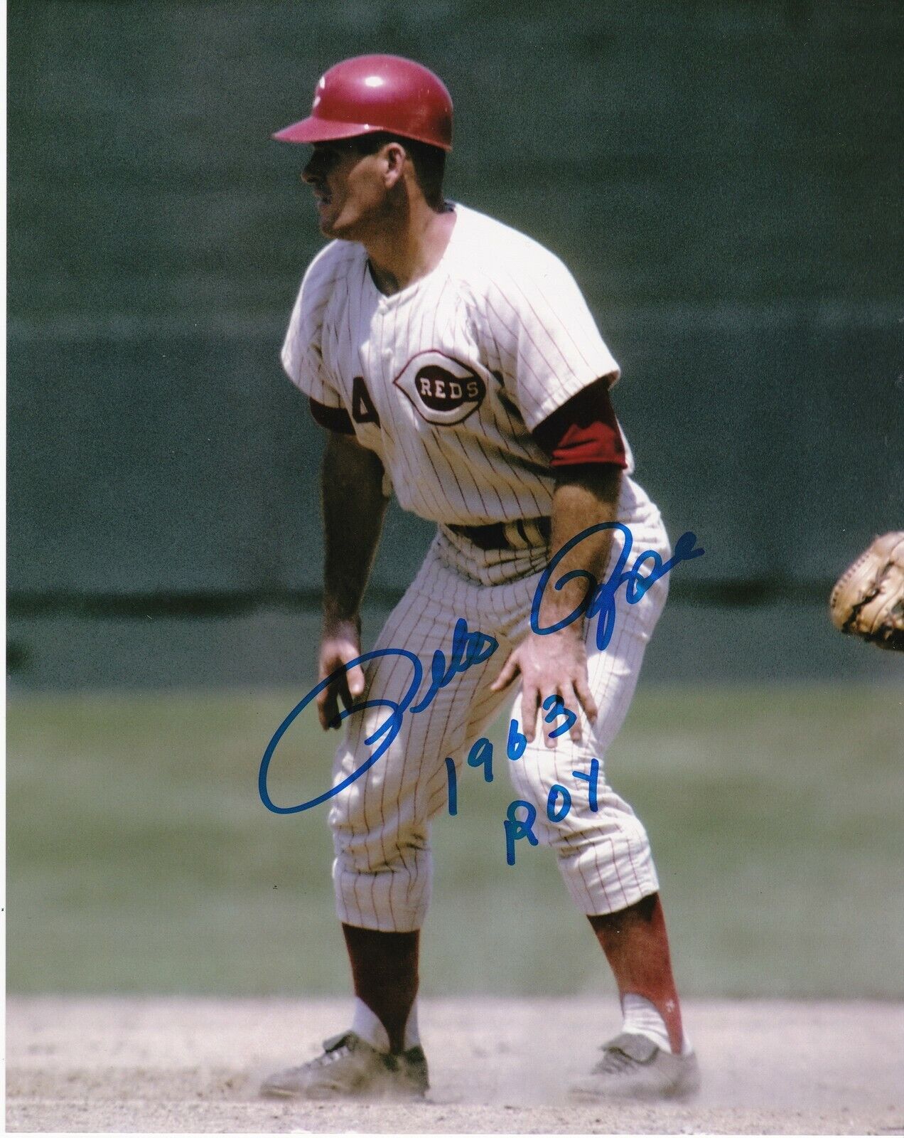 PETE ROSE CINCINNATI REDS 1963 ROY ACTION SIGNED 8x10