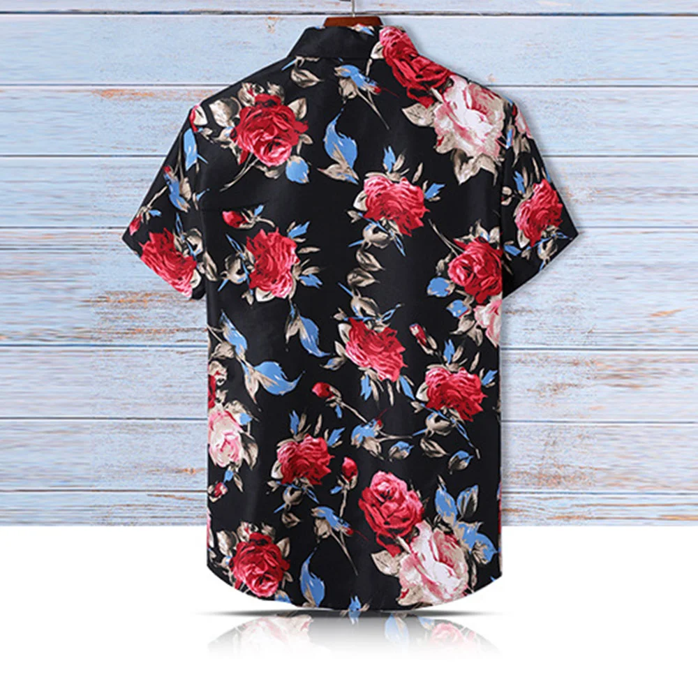 Smiledeer Summer new men's retro print short-sleeved beach shirt