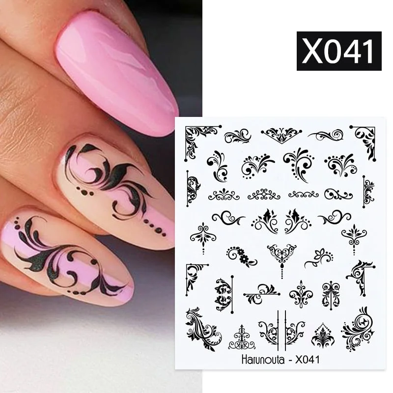 Harunouta Autumn Flowers Leaves Line Patter Nails Sticker Nail Art Decorations Decals Water Transfer Slider Foil Manicures Wraps-Nail Inspo