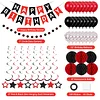 Birthday Decorations, Happy Birthday Banner with Birthday Balloons, Honeycomb Balls, Hanging Swirls, Circle Dots Garland, Happy Birthday Party Decorations for Women Men Boys Girls (Red & Black)