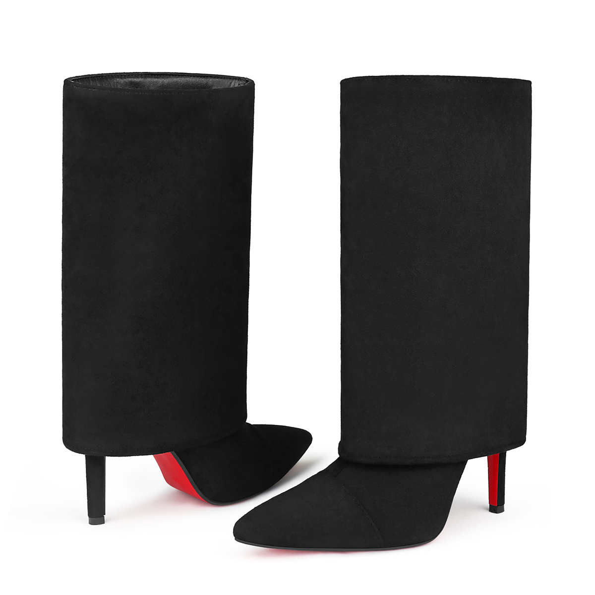 100mm Women's Pointed Toe Stiletto Heel Red Bottom Ankle Boots Suede Boots-MERUMOTE