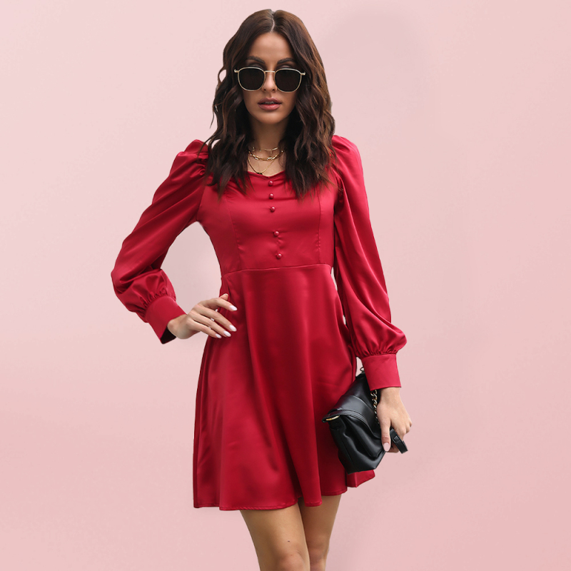 Mature Women Casual Fashion French Long Sleeve Short Dress
