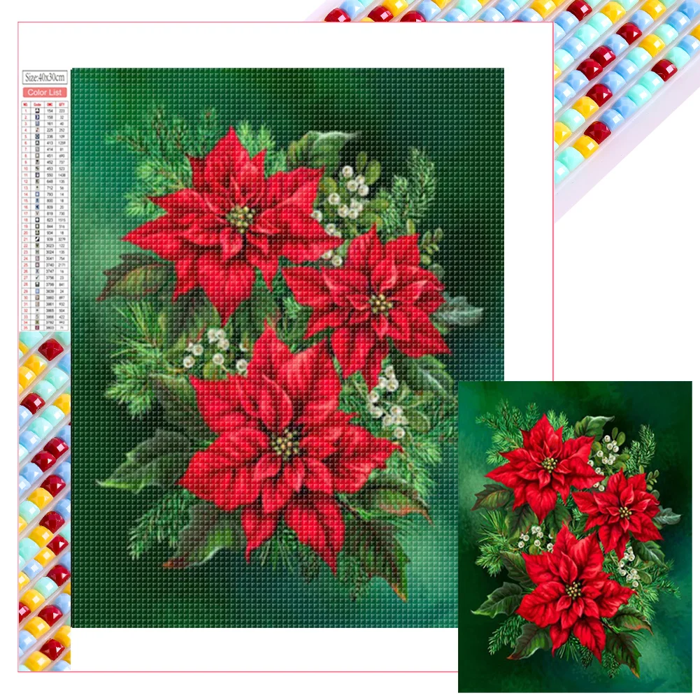 Full Square Diamond Painting - Christmas Poinsettia(Canvas|35*45cm)