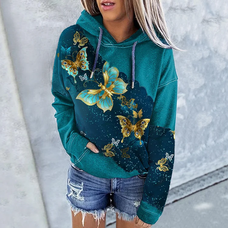 Vefave Butterfly Colorblock Print Hoodie