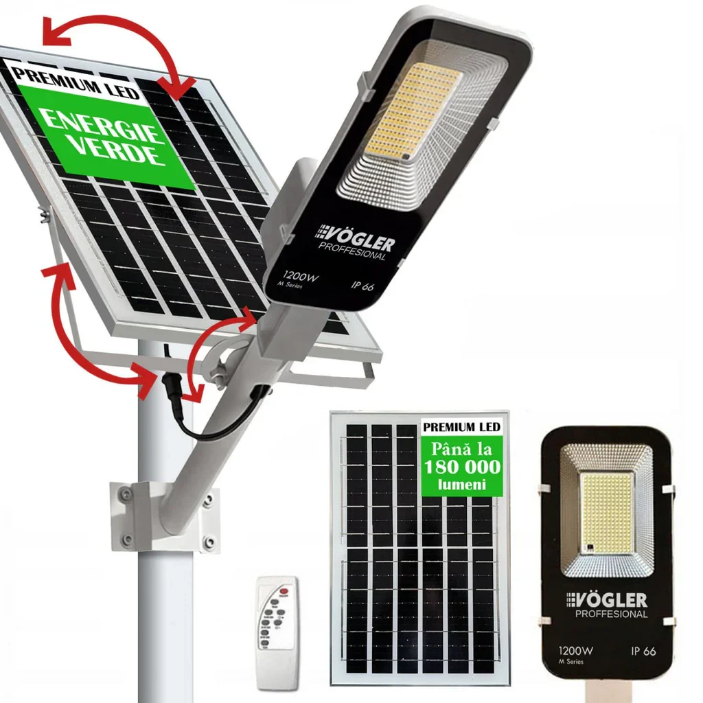 Lampă solară puternică, senzor crepuscular, telecomandă, V&ouml;gler Professional 1200W-T
