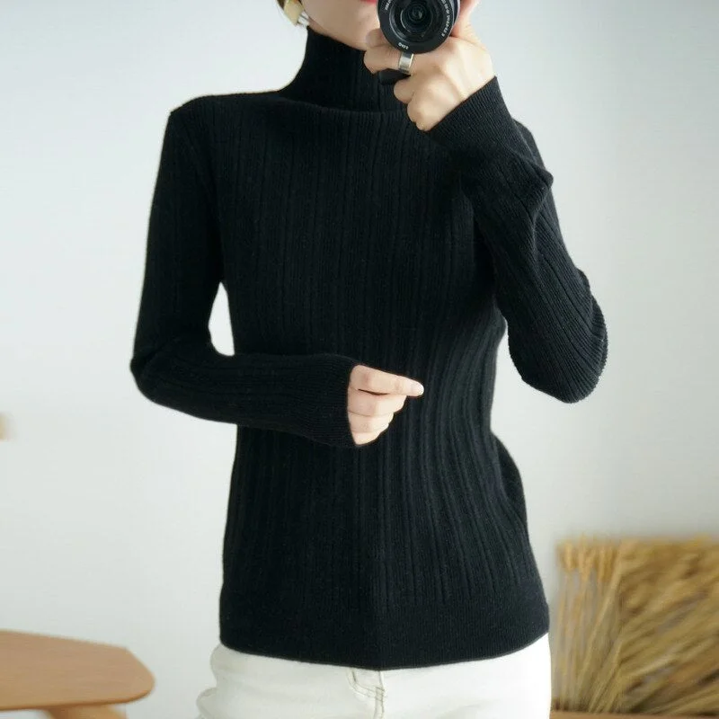 Women Sweater 2020 New Female Turtleneck Long-sleeved Knitted Pullover Jumper Pull Femme Clothes Loose Designer Winter Black