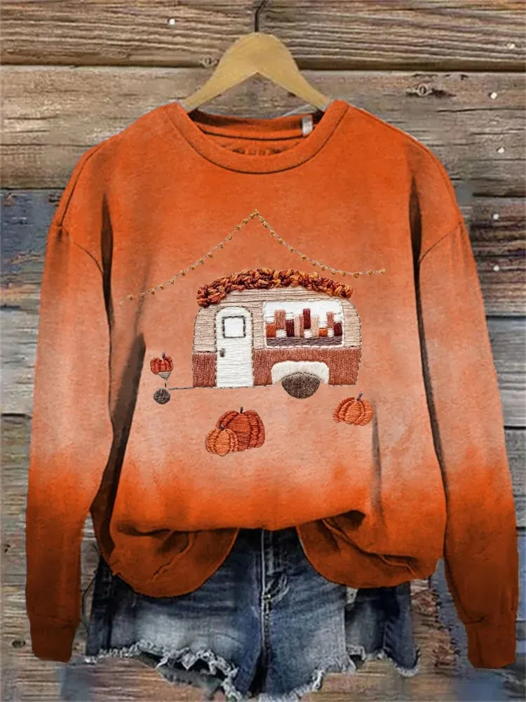 Women's Fall Pumpkins Tie Die Print Sweatshirt 