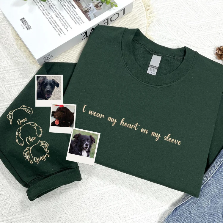 I Wear My Heart On My Sleeve Sweatshirt, Custom Embroidered Pet Ears Sweatshirt Hoodie
