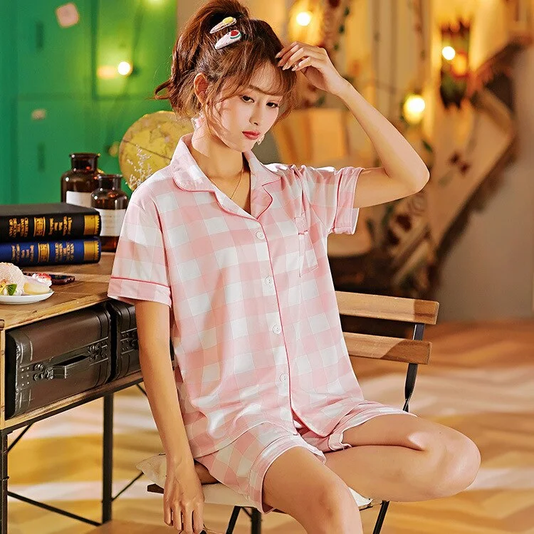 Plaid Long Sleeve Women Pajama Set Button Top+Pants Pyjamas Polka Dot Pajamas Sleepwear Homewear Suit Matching Sleep Pyjamas