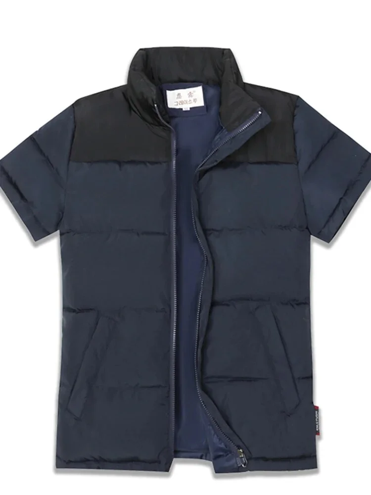 Woherb Unisex Winter Cotton Padded Puffer Vest Half Sleeve Down Jacket For Women Patchwork Short Sleeve Vest Autumn Spring Coat