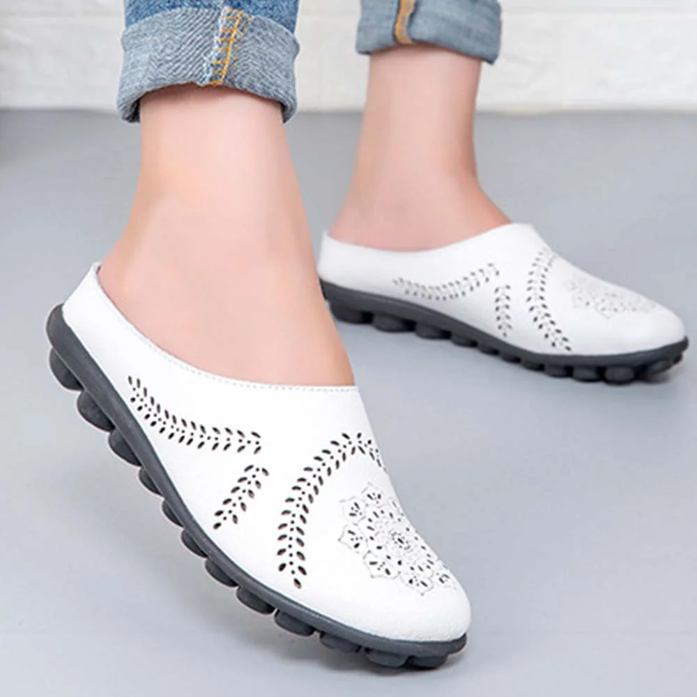 Smiledeer Spring and summer new casual leather low top flat ladies slippers