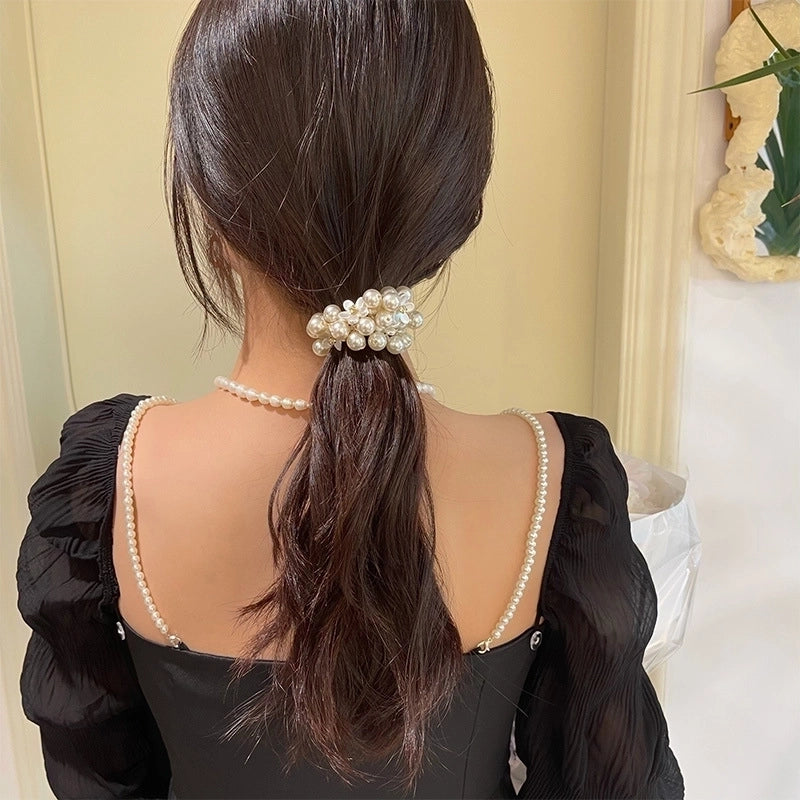 Women’s Sweet Geometric Artificial Pearl Beaded Inlay Rhinestones Hair Tie