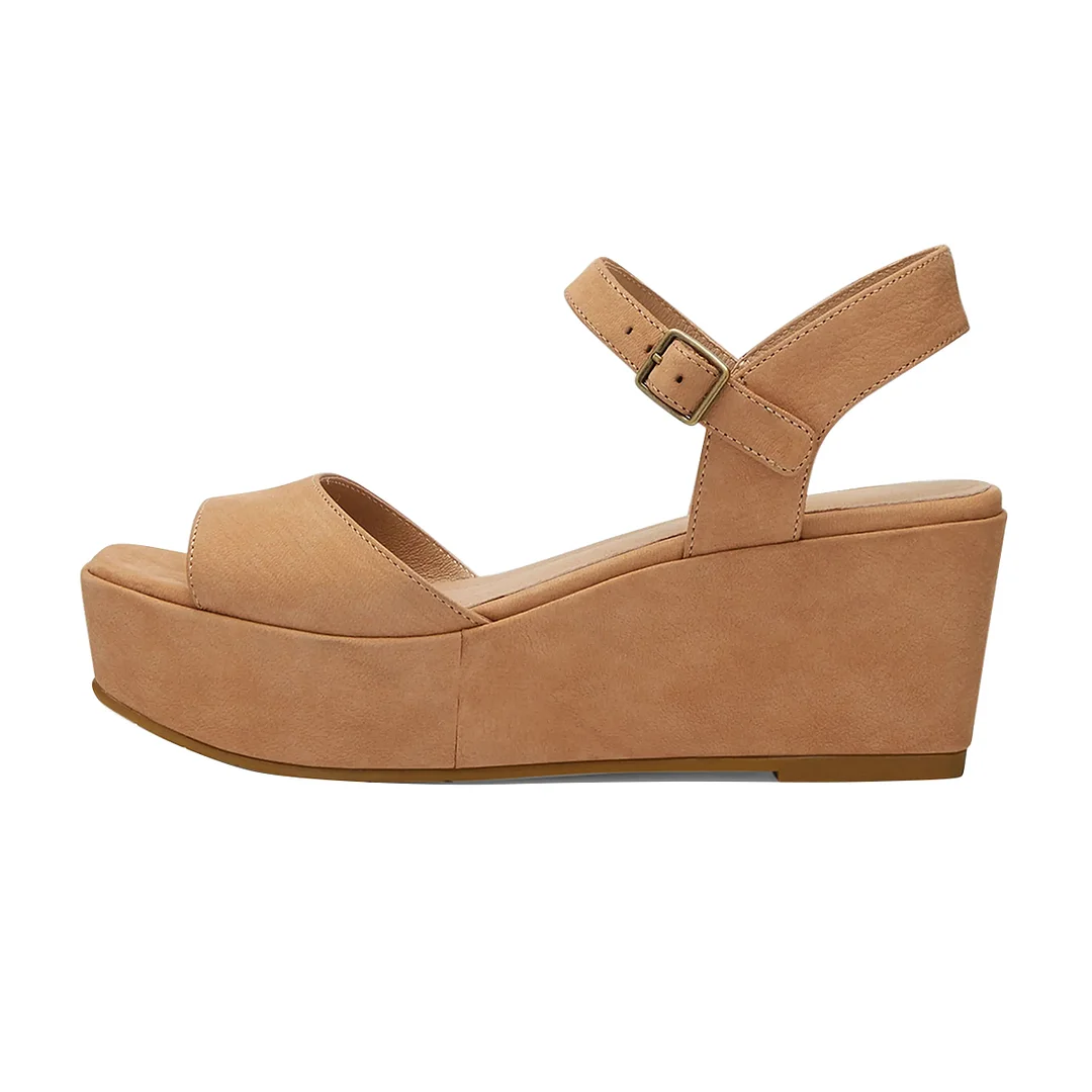 Tan Open Toe Ankle Strap Wedge Heel Platform Sandals for Women