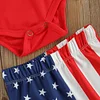 Baby Girl Independence Day Sleeve Solid Romper Striped Sets