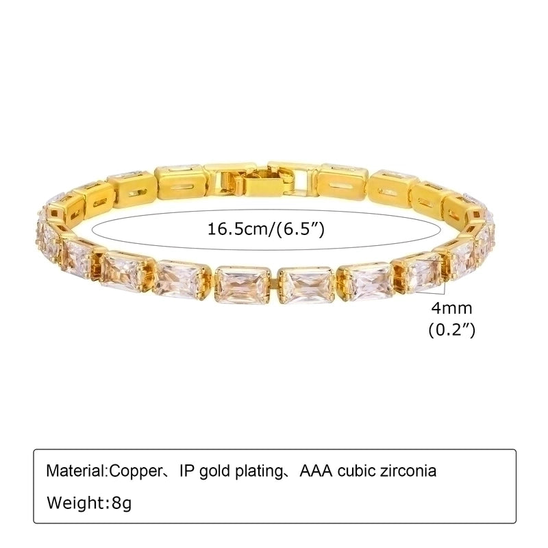 Copper Gold Plated Minimalist Shiny Plating Inlay Rectangle Zircon Bracelets