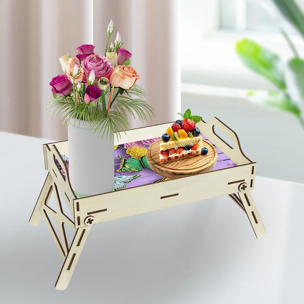 DIY Diamond Painted Dining Plate with Handle Wooden Food Tray Home Decor Gift